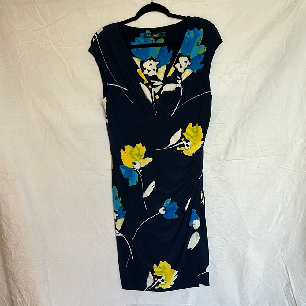 Ralph Lauren Blue and Black Sheath Dress Knee-Length